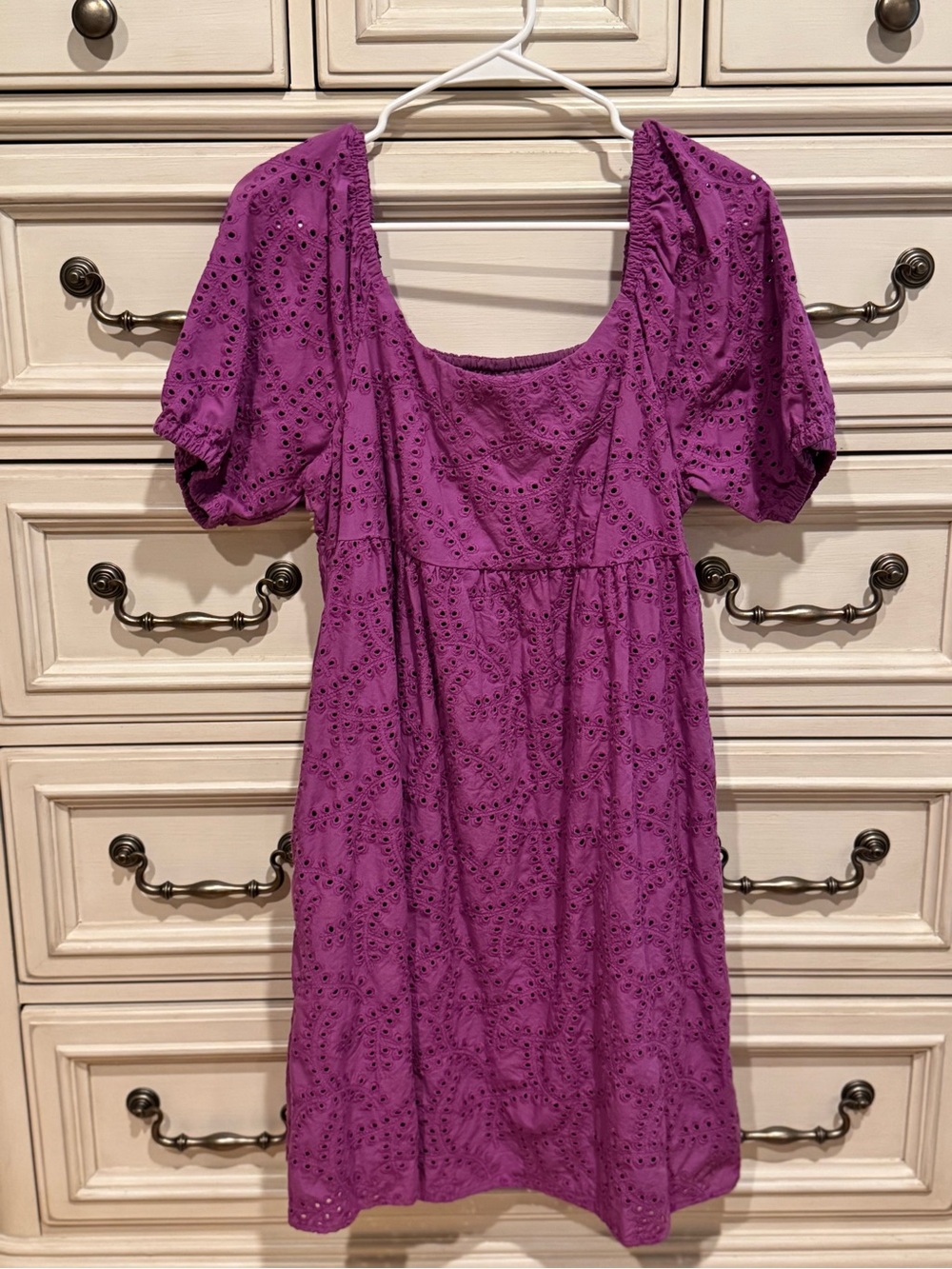Time and Tru Magenta Eyelet Summer Dress with Puff Shoulders
